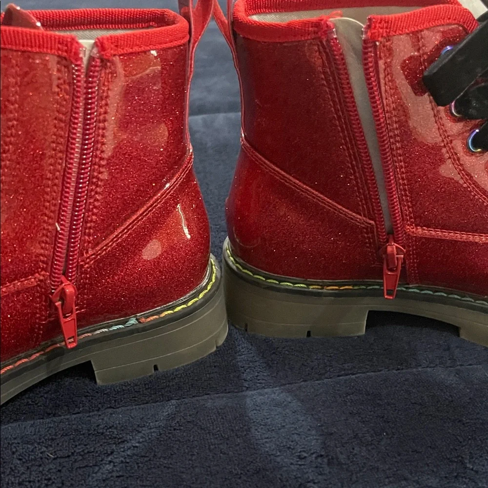 Dream Pairs Red Glitter Kids Boots with Black Velvet Laces